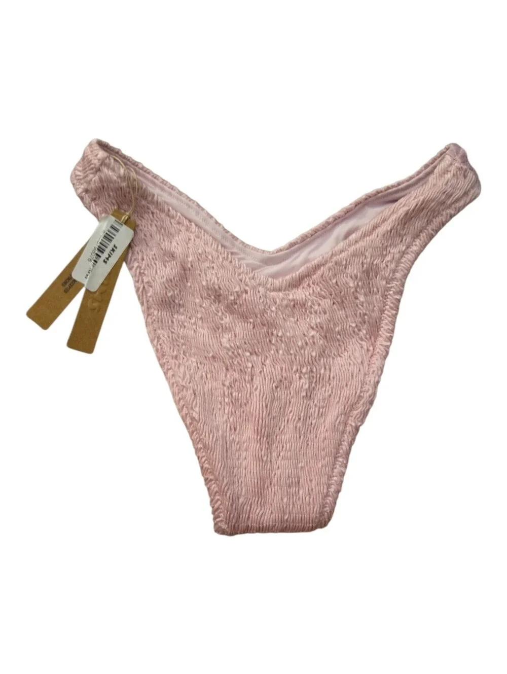 NWT SKIMS Satin Swim Smocked Cheeky Tanga Bikini Bottom Pink Cherry Blossom XS